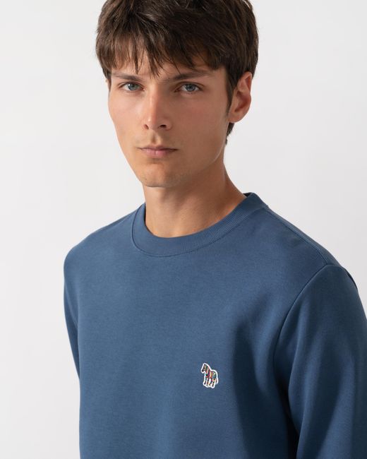 Paul Smith Blue Ps Regular Fit Organic Cotton Zebra Logo Sweatshirt for men