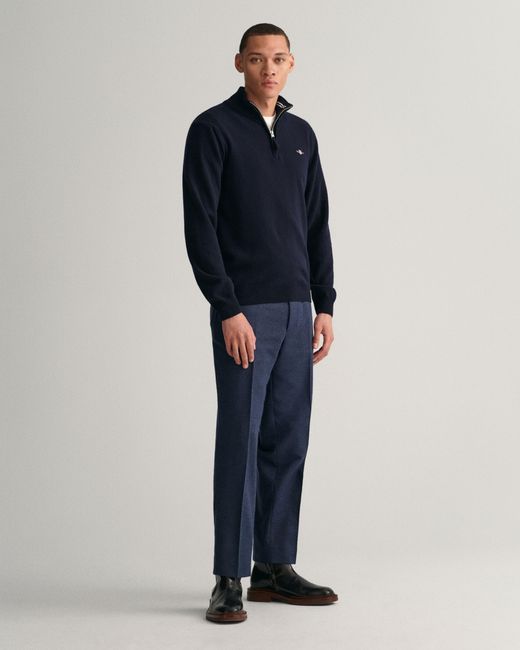 Gant Blue Marine Superfine Lambswool Half Zip Sweater for men