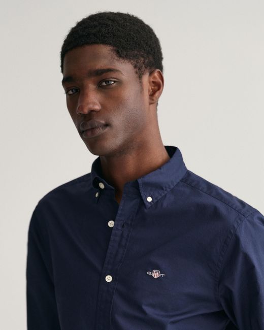 Gant Blue Slim Fit Long Sleeve Poplin Shirt for men