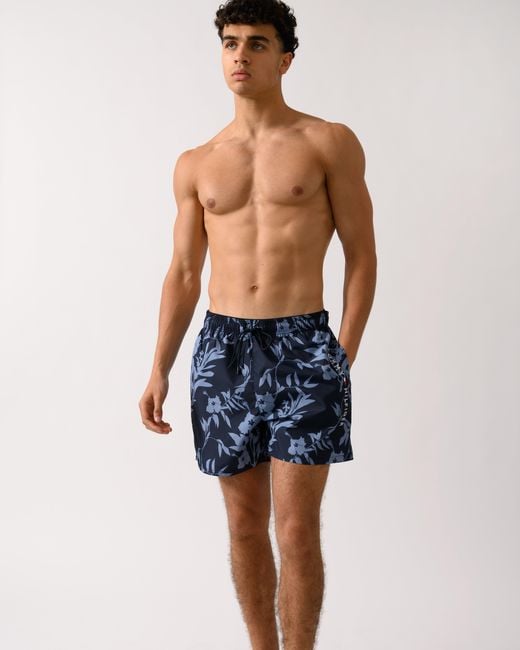 Tommy Hilfiger Blue Medium Drawstring Leaf Print Swim Shorts for men