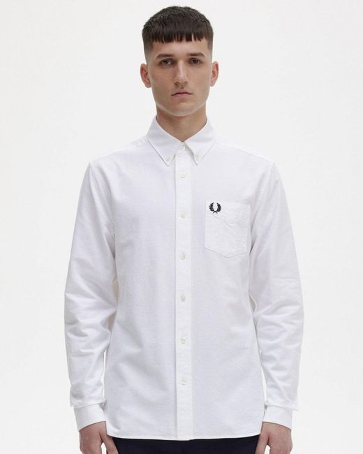 Fred Perry White Long Sleeve Oxford Shirt for men