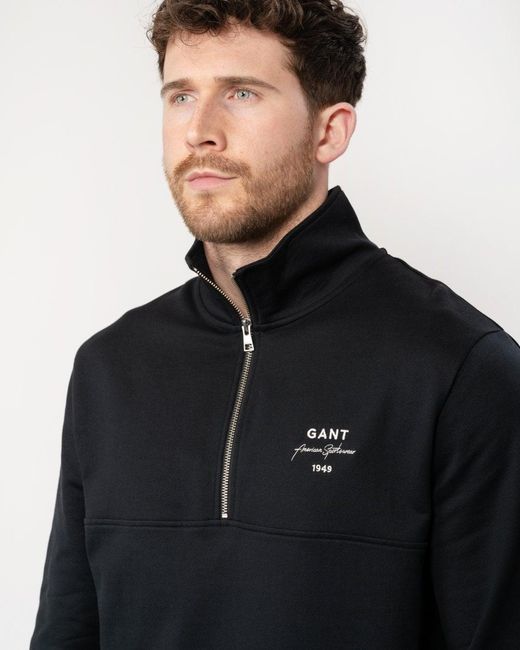 Gant Black Logo Script Jersey Half Zip for men