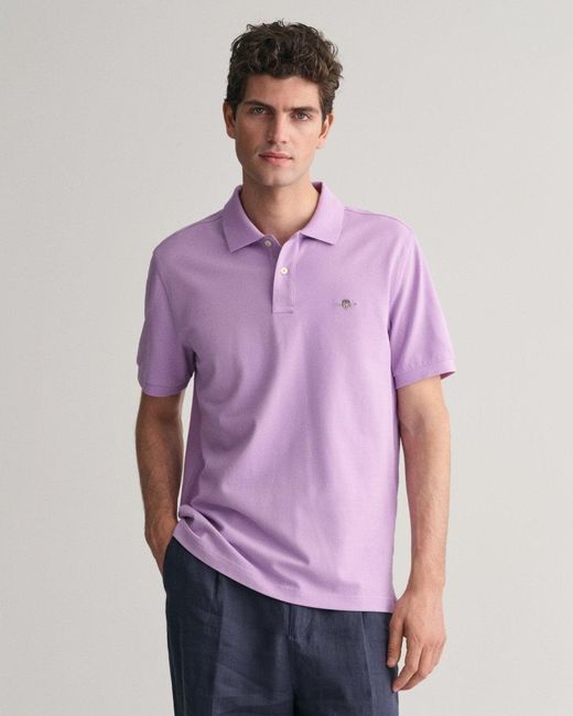 Gant Purple Regular Fit Short Sleeve Shield Logo Pique Polo for men