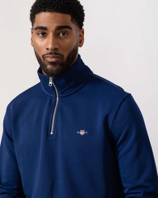 Gant Blue Regular Fit Shield Logo Half Zip Sweatshirt for men