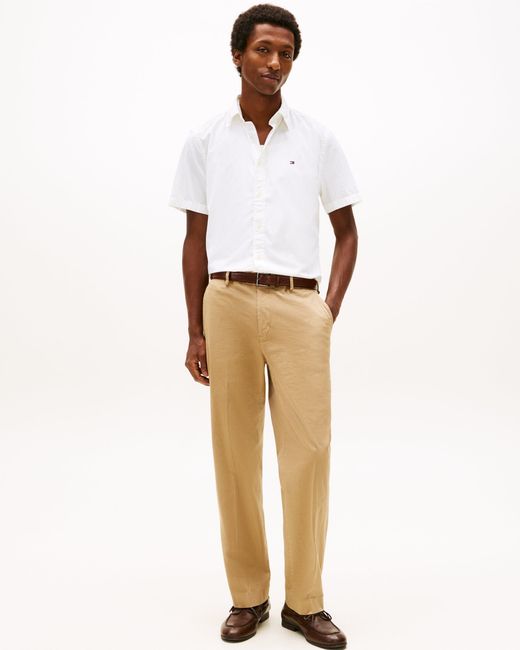 Tommy Hilfiger White Core Flex Poplin Solid Short Sleeve Shirt for men