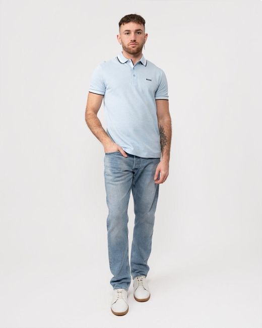 Boss Blue Paddy Organic Cotton Polo With Contrast Logo Details for men