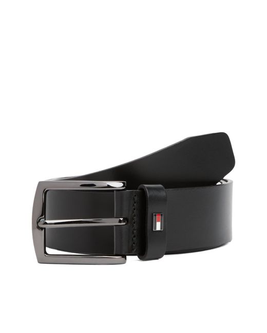 Tommy Hilfiger Black Denton Enamel Flag Leather Belt for men