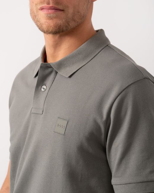 Boss Gray Passenger Stretch-Cotton Slim-Fit Polo Shirt With Logo Patch for men