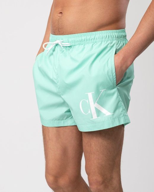 Calvin Klein Green Ckj Monogram Short Drawstring Swimshorts for men