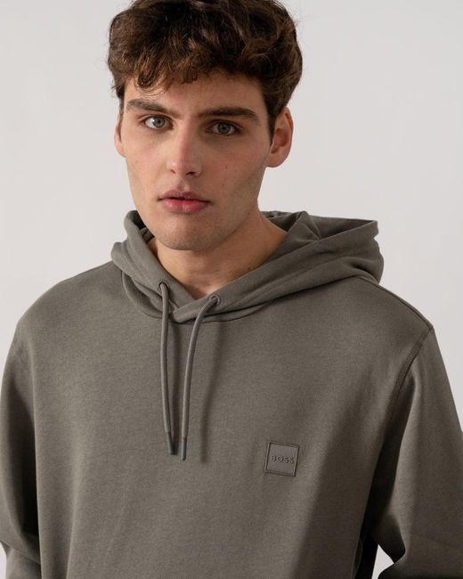Boss Gray Wetalk Pullover Hoodie With Logo Patch for men