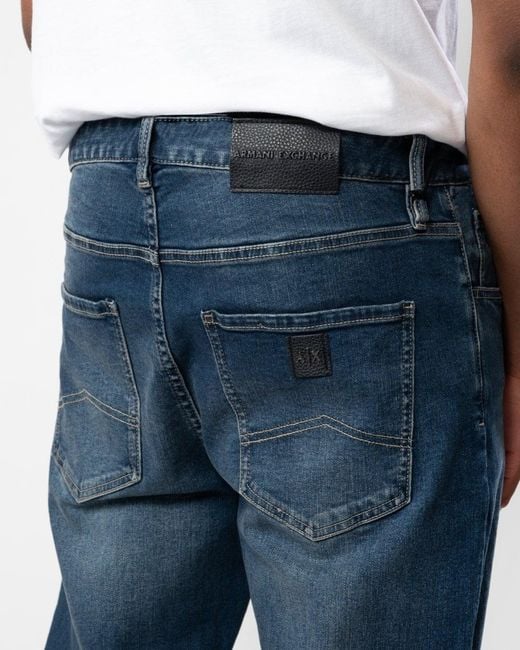 Armani Exchange Blue Logo Pocket Faded Jeans for men