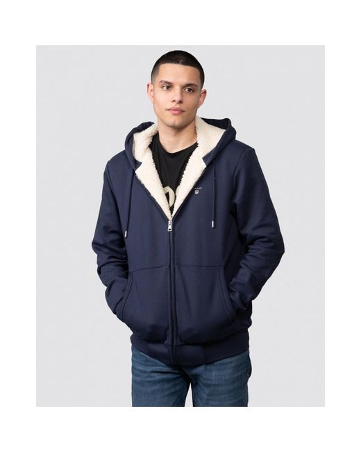 Gant Blue Sherpa Fleece Full-zip Hoodie for men
