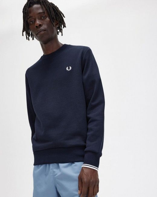 Fred Perry Blue Crew Neck Sweatshirt for men