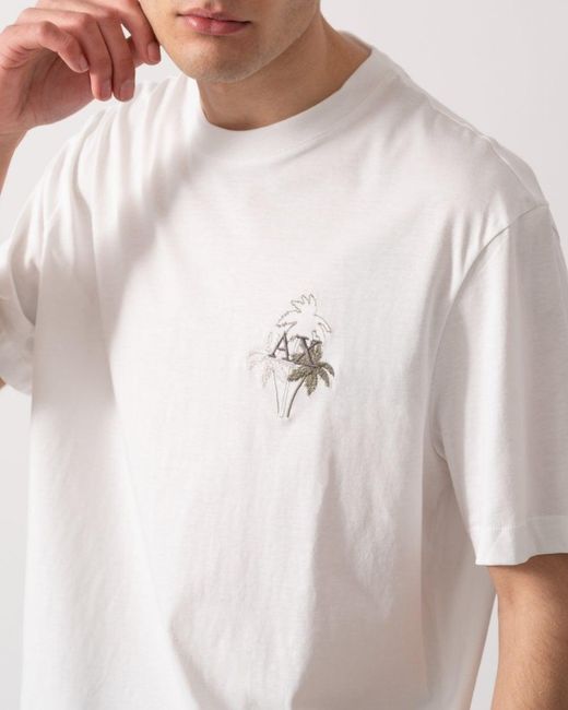 ARMANI EXCHANGE White Embroidered Palm Trees Ax Logo for men