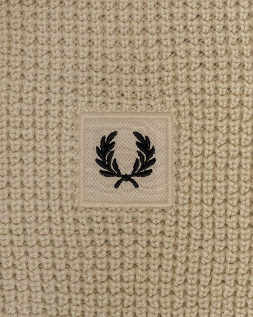Fred Perry Natural Waffle Knit Patch Brand Rib Scarf for men