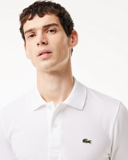 Lacoste White Original L.12.12 Long Sleeve Cotton Polo Shirt for men