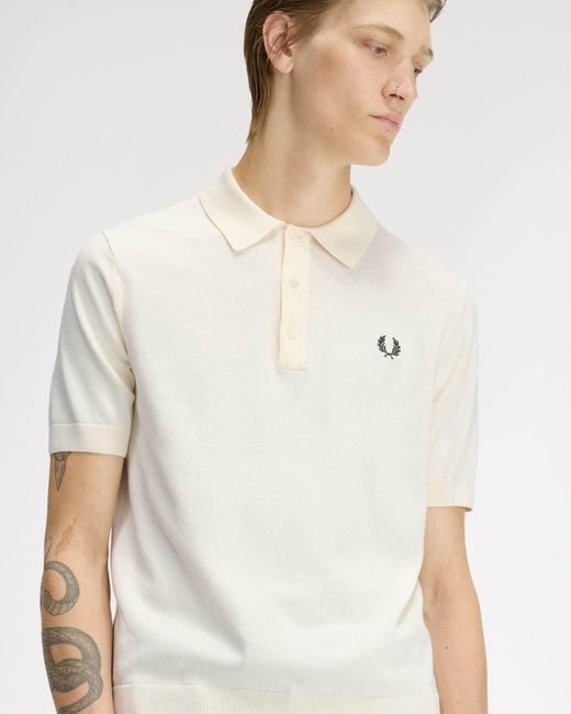 Fred Perry White Cotton Knitted Shirt for men