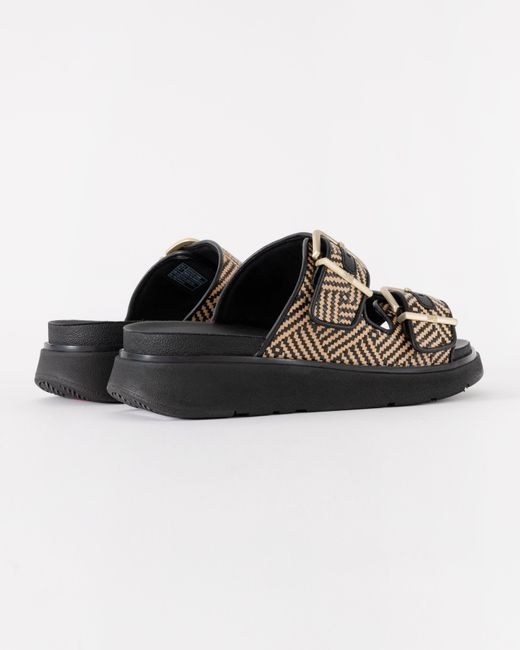Fitflop Brown Gen-Ff Buckle Graphic-Weave Two-Bar Slides