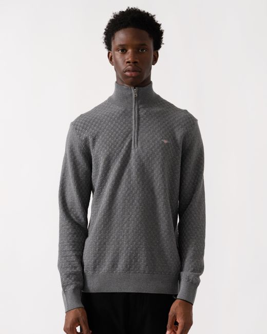 Gant Gray Micro Texture Half Zip Jumper for men
