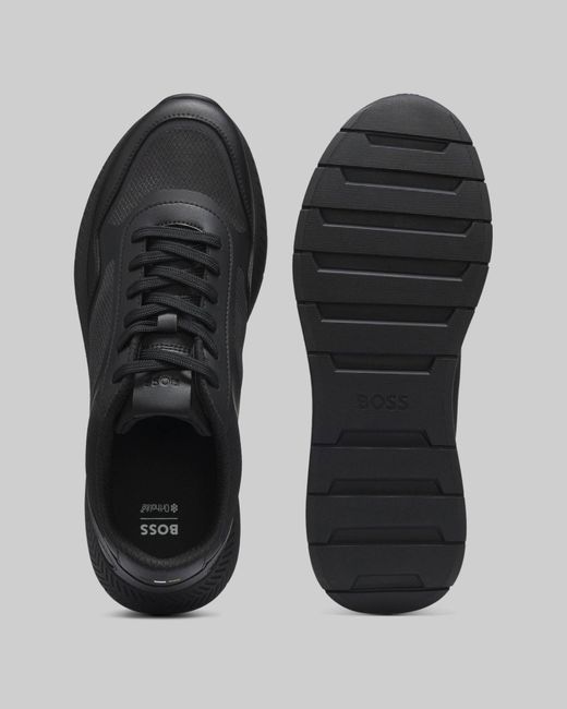 Boss Black Titanium Mixed-Material Trainers With Ridged Outsole for men