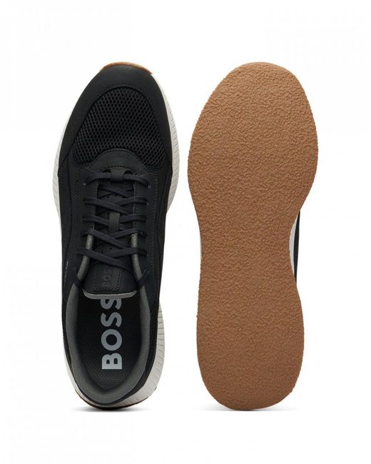 Boss Black Titanium Evo Leather Lace-up Trainers With Mesh Trims for men
