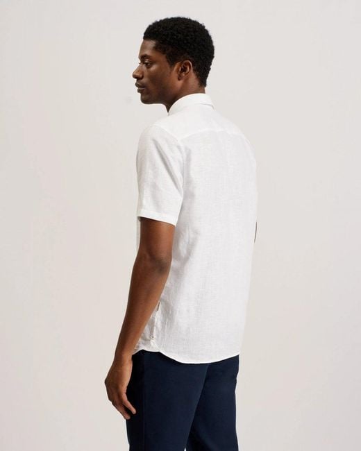 Ted Baker White Palomas Short Sleeve Linen Shirt for men