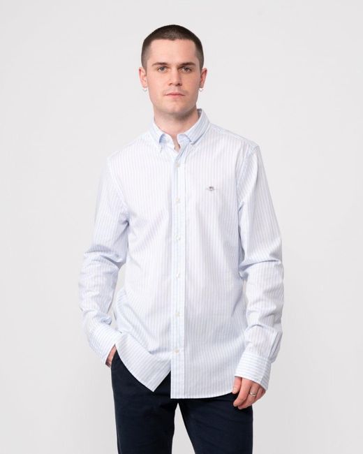 Gant White Slim Fit Striped Poplin Shield Shirt for men