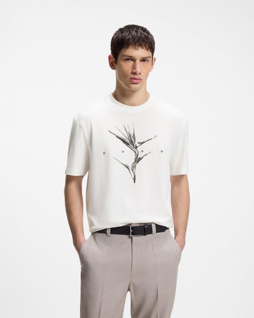 HUGO White Darise Relaxed-Fit T-Shirt With Artwork And Logo for men