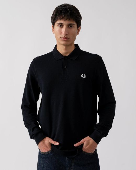 Fred Perry Black Long Sleeve Plain Signature Polo Shirt Nos for men