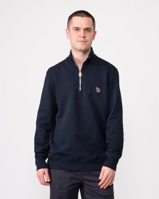 Paul Smith Blue Ps Long Sleeve Regular Fit Half Zip Zebra Logo Sweatshirt for men