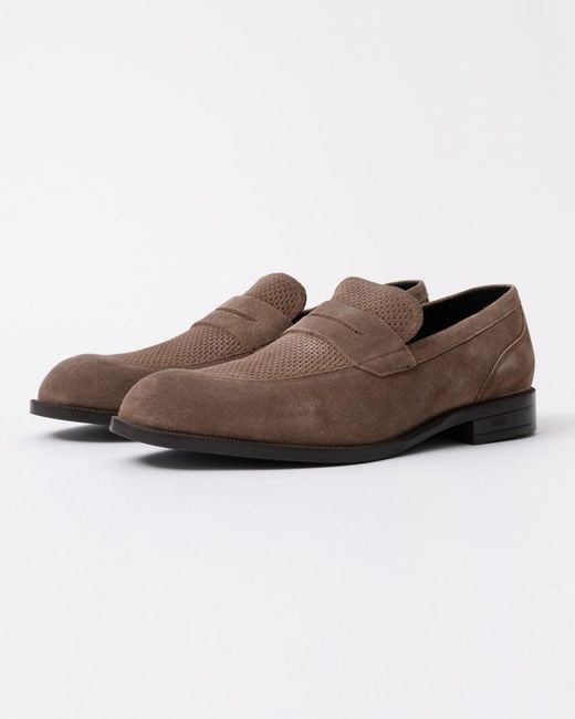 Boss Brown Tayil Suede Loafers for men