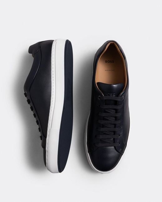 Boss Blue Mirage Tennis-style Leather Trainers With Tonal Branding Nos for men