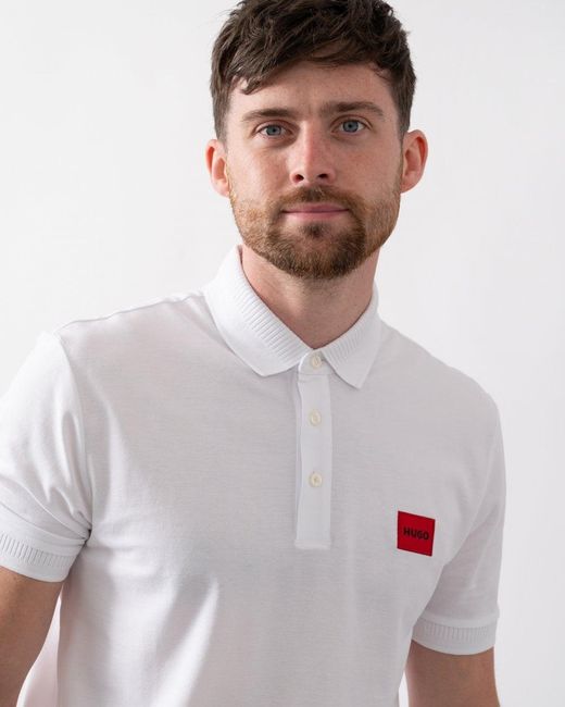 HUGO White Dereso222 Cotton Piqué Slim-Fit Polo Shirt With Logo Label Nos for men