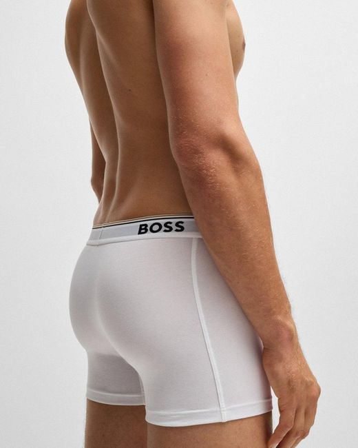 Boss White Power Three Pack Stretch Cotton Boxer Briefs With Logos Nos Size: M for men