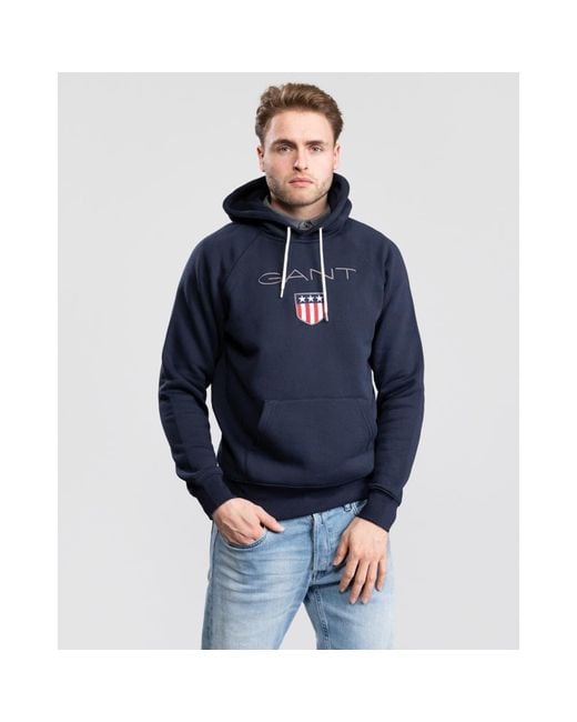 GANT Cotton Shield Hoodie in Blue for Men - Save 37% - Lyst