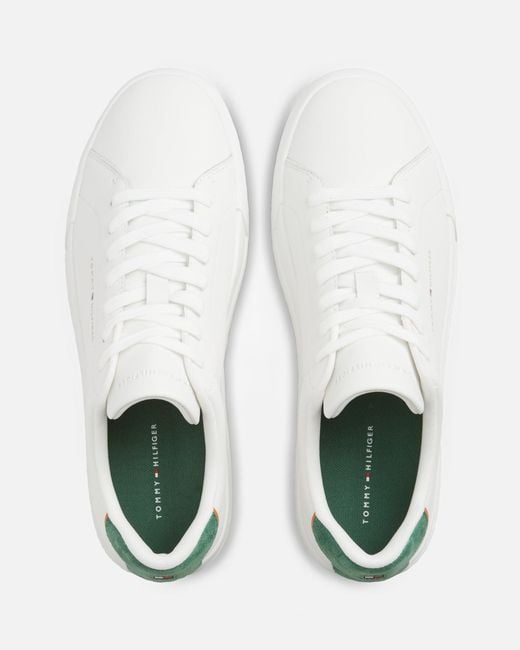 Tommy Hilfiger White Court Leather Detail Trainer for men