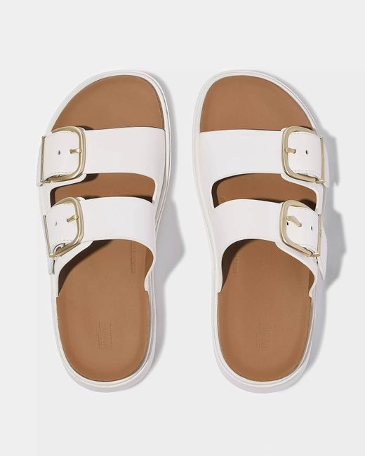 Fitflop White Gen-Ff Buckle Two-Bar Leather Slides