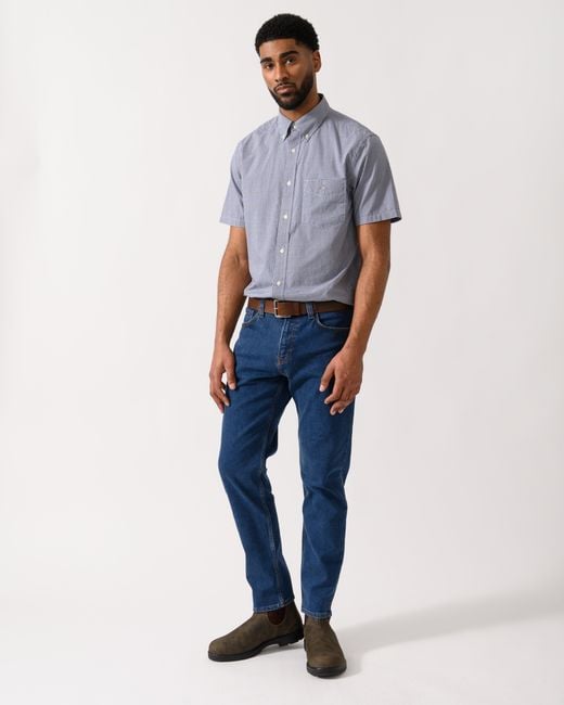 Gant Blue Regular Fit Classic Poplin Gingham Short Sleeve Shirt for men