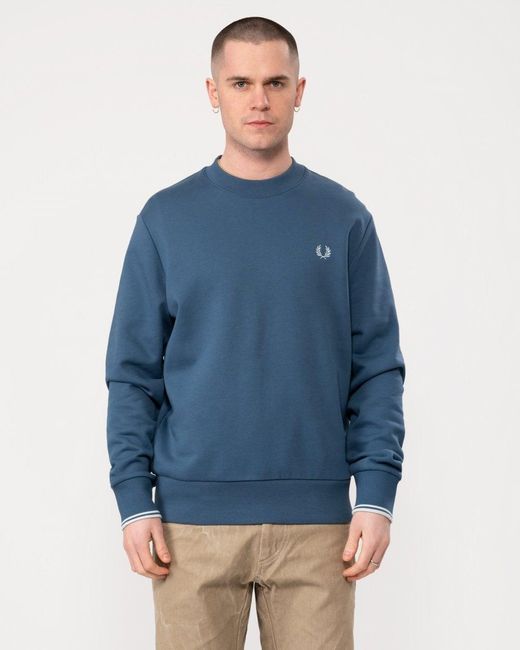 Fred Perry Blue Crew Neck Sweatshirt for men