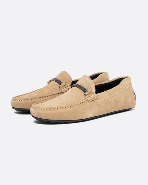 Boss Natural Noel Suede Moccasins With Branded Hardware And Full Lining for men
