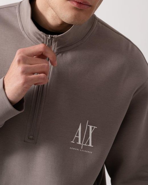 ARMANI EXCHANGE Brown Embroidered A|x Logo 1/4 Zip Sweatshirt for men
