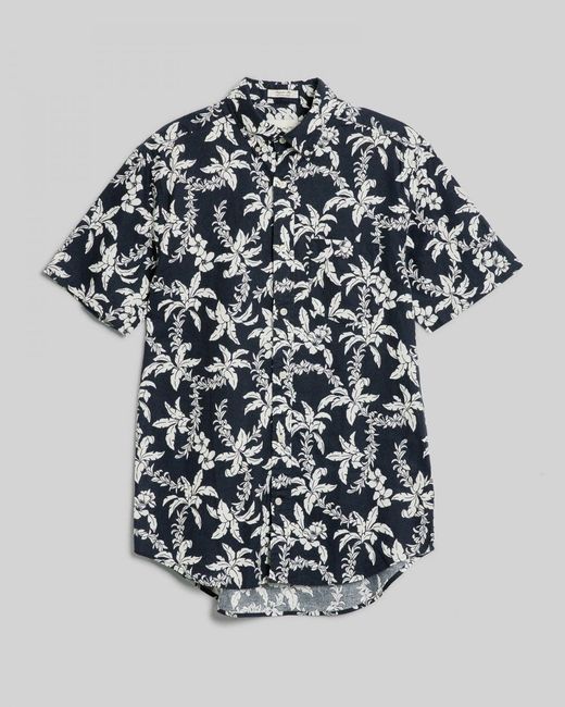 Gant White Regular Cotton Linen Palm Short Sleeve Shirt for men