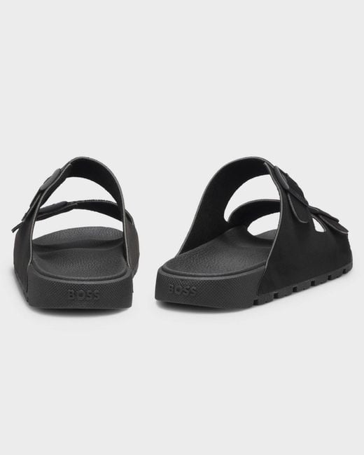 Boss Black Surfley Twin-Strap Slides With Branded Buckles for men