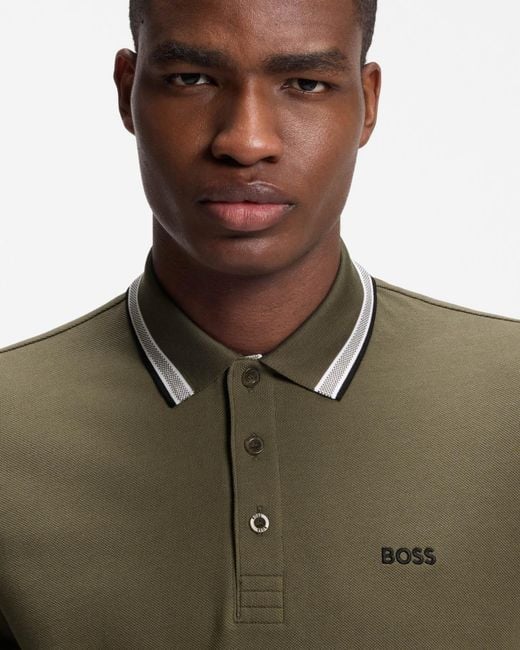 Boss Green Paddy Cotton-Piqué Polo Shirt With Contrast Logo for men