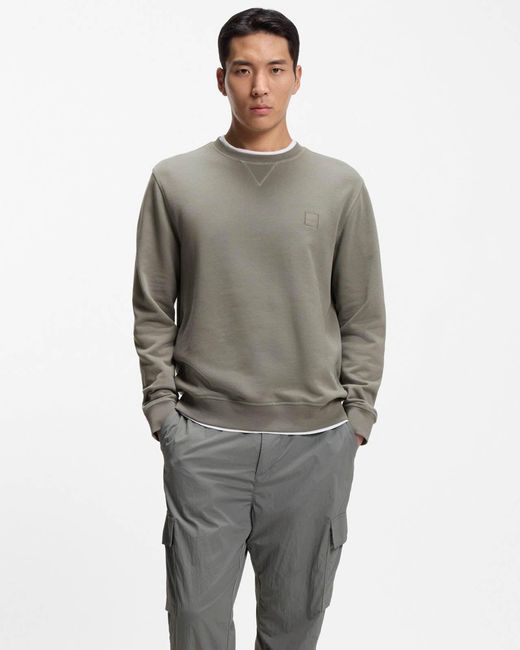 Boss Gray Westart Crew Neck Sweatshirt With Logo Patch for men