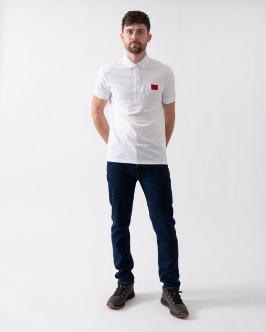 HUGO White Dereso222 Cotton Piqué Slim-Fit Polo Shirt With Logo Label Nos for men