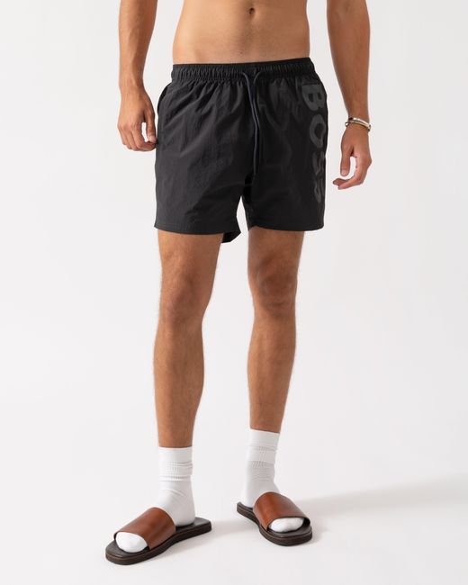 Boss Black Octopus Quick-Dry Swim Shorts With Vertical Logo Print for men