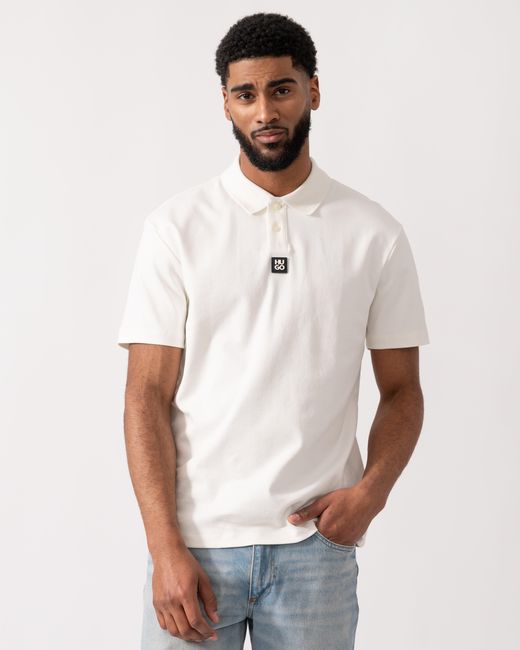 HUGO White Deabono Interlock Cotton Polo Shirt With Stacked Logo for men