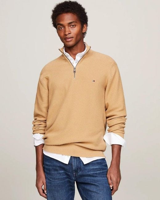 Tommy Hilfiger Oval Structure Half Zip Mock Neck Jumper in Blue