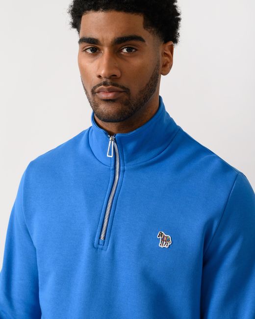 Paul Smith Blue Ps Regular Fit Half Zip Zebra Logo Top for men